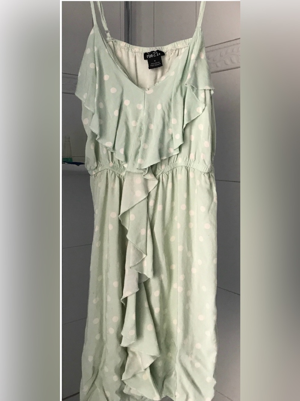 Sun dress Spaghetti strap  light green w/light pink dots very feminine!